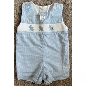 🐇 Enchanted Bunny Blue Gingham Smocked Jon Jon